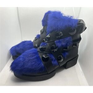 Kat Maconie Black Studs Blue Fur Lexi Women’s Boots